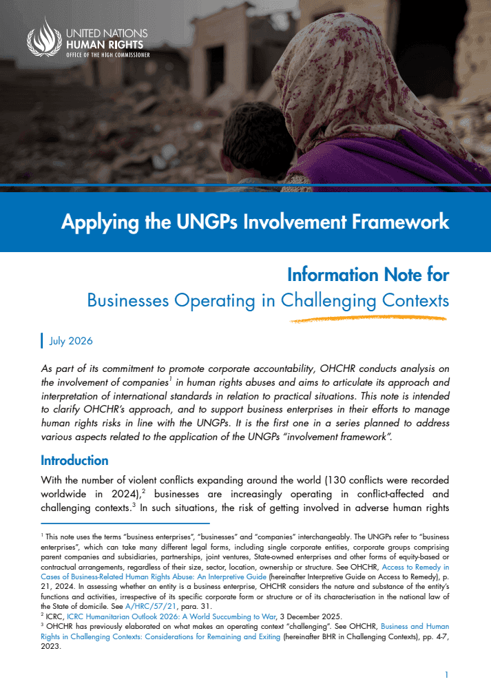 Applying the UNGPs Involvement Framework: Information Note for Businesses Operating in Challenging Contexts