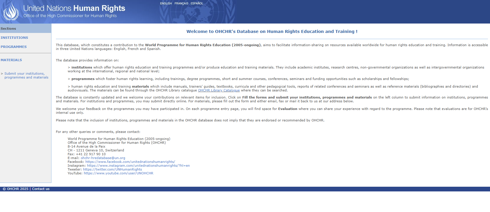 OHCHR Human Rights Education and Training Database