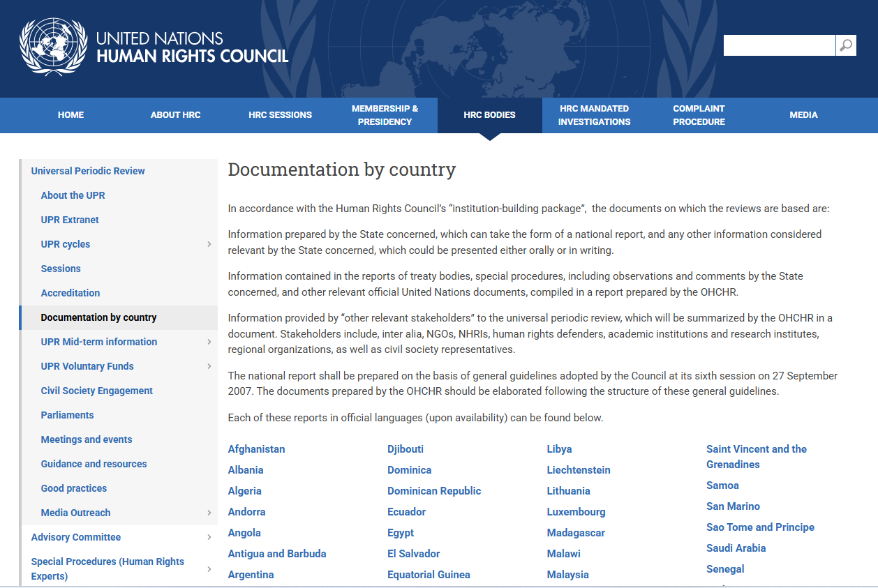 Universal Periodic Review Documentation